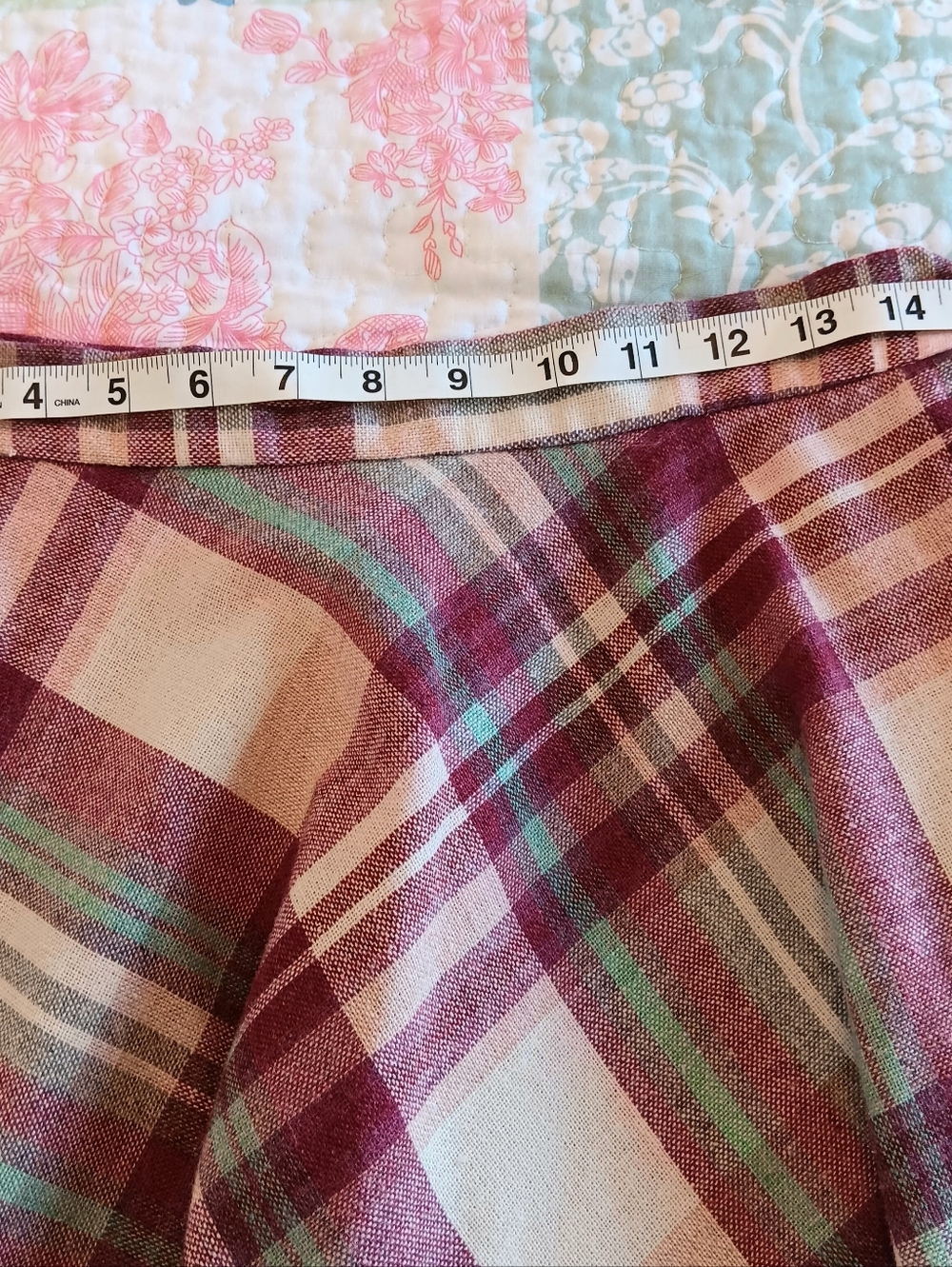 Sears Vintage Maroon & Pink Wool Plaid Midi Skirt A-line Union Made USA Academia - Picture 9 of 10